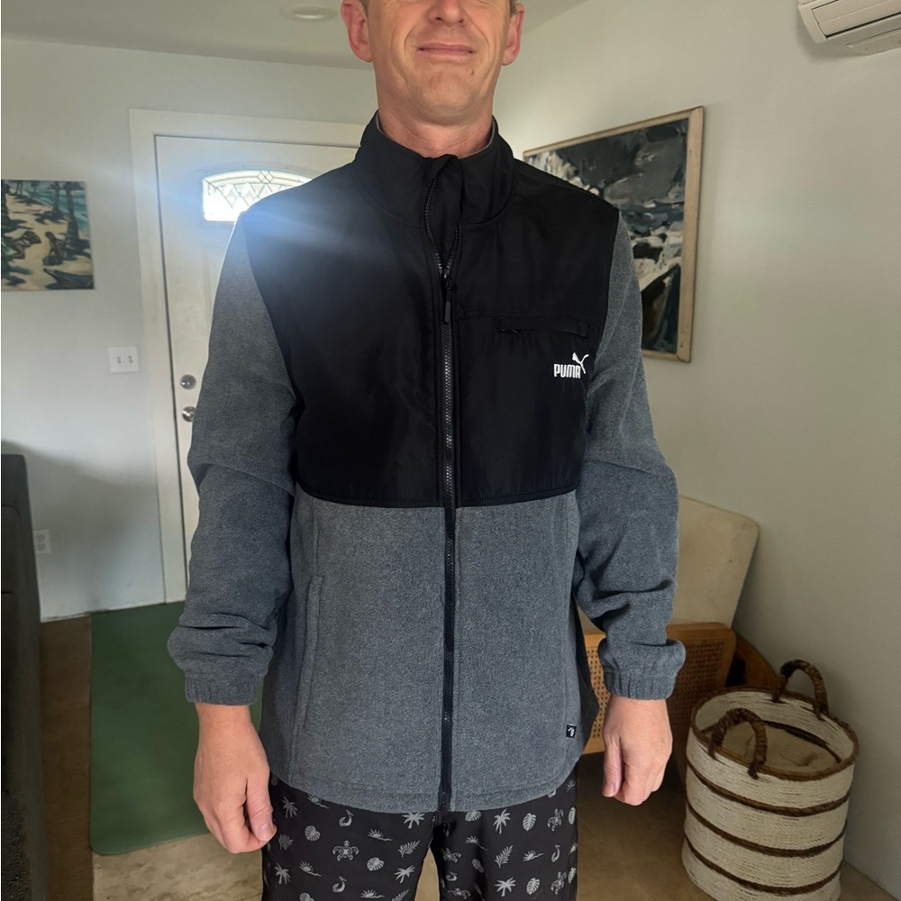 Gray and Black Fleece Puma jacket. Nwot size Lg